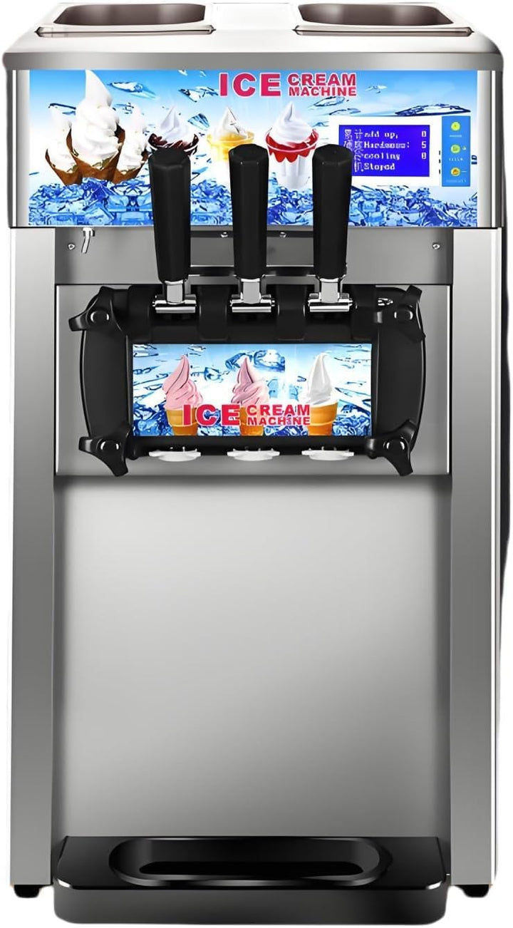 Kommerzielle Eiscreme-Maschine, 18L/H, 1200W, 3 Geschmacksrichtungen, italienische Eismaschine, Tric