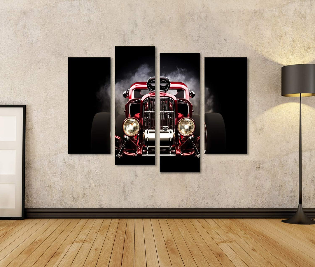 islandburner Bild auf Leinwand Hotrod Mit Rauch Hintergrund 3D Modell Bilder Wandbilder Poster Leinw