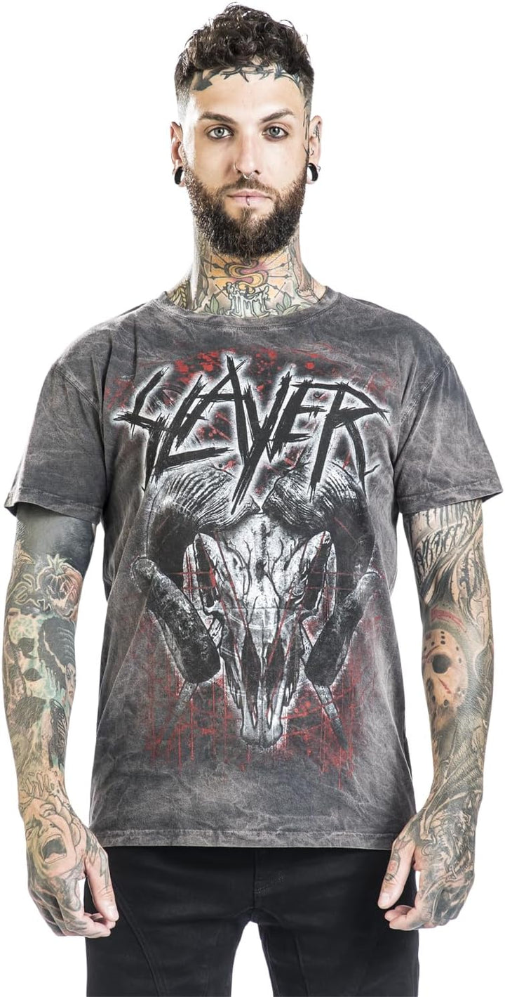 Slayer Mongo Logo Männer T-Shirt Charcoal Band-Merch, Bands S Charcoal, S Charcoal