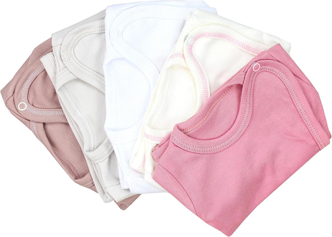 Unisex Baby Wickelshirt Langarm 5er Pack, Weiss Ecri Hellgrau Altrosa Rosa