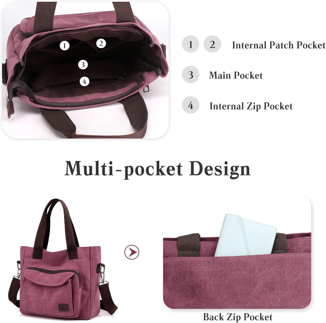 PORRASSO Damen Umhängetasche Canvas Schultertasche Handtasche Hobotasche Tote Mädchen Crossbody Bag