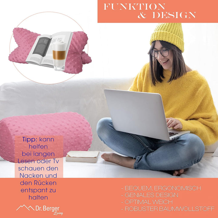 Dr. Berger Leseknochen Nackenrolle Lesekissen 40x18 cm Minky Design - 380g Baumwolle extra flauschig