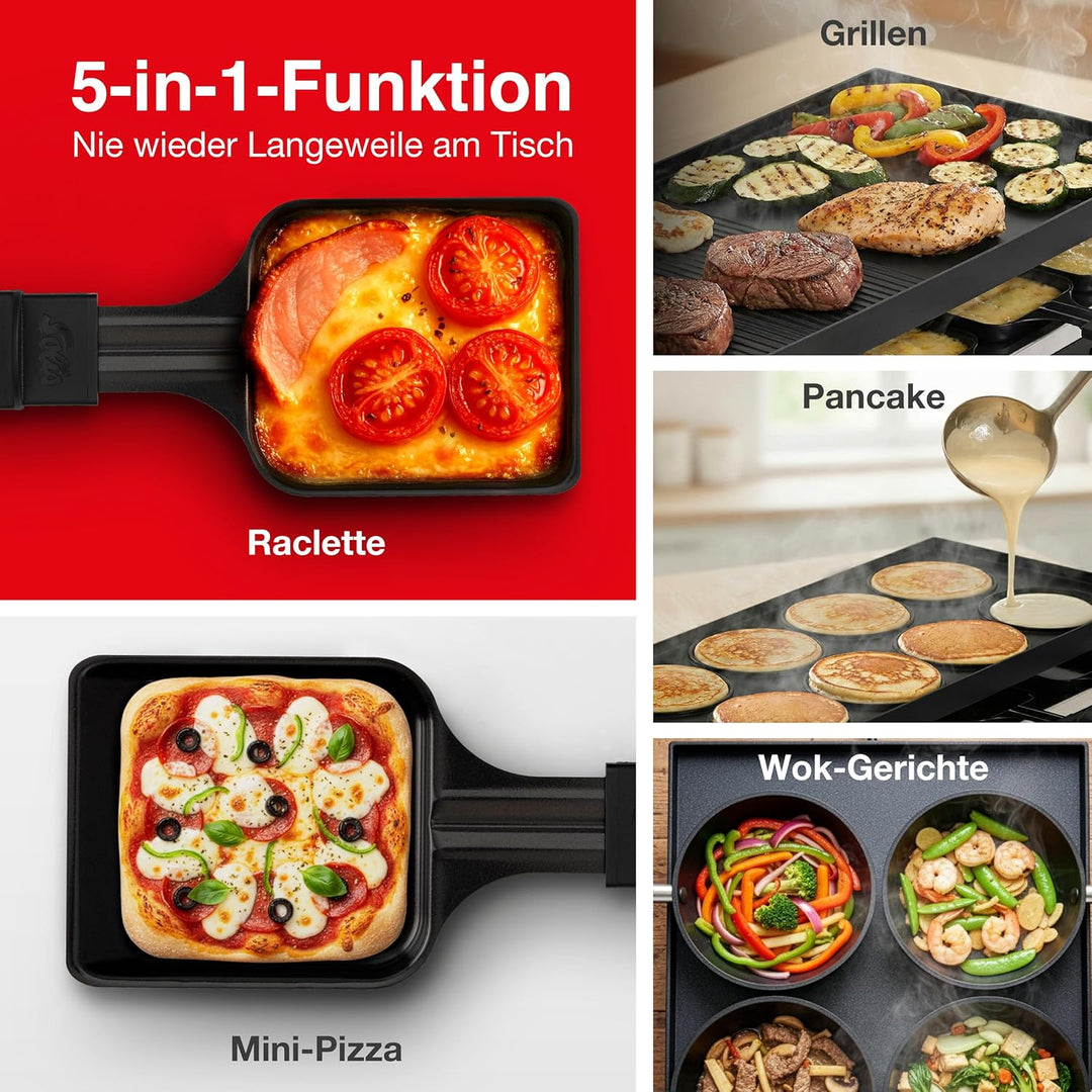 Solis 5in1 Tischgrill mit 1400 W, Elektrischer Grill für 8 Personen, Indoor Grill mit Raclette- und