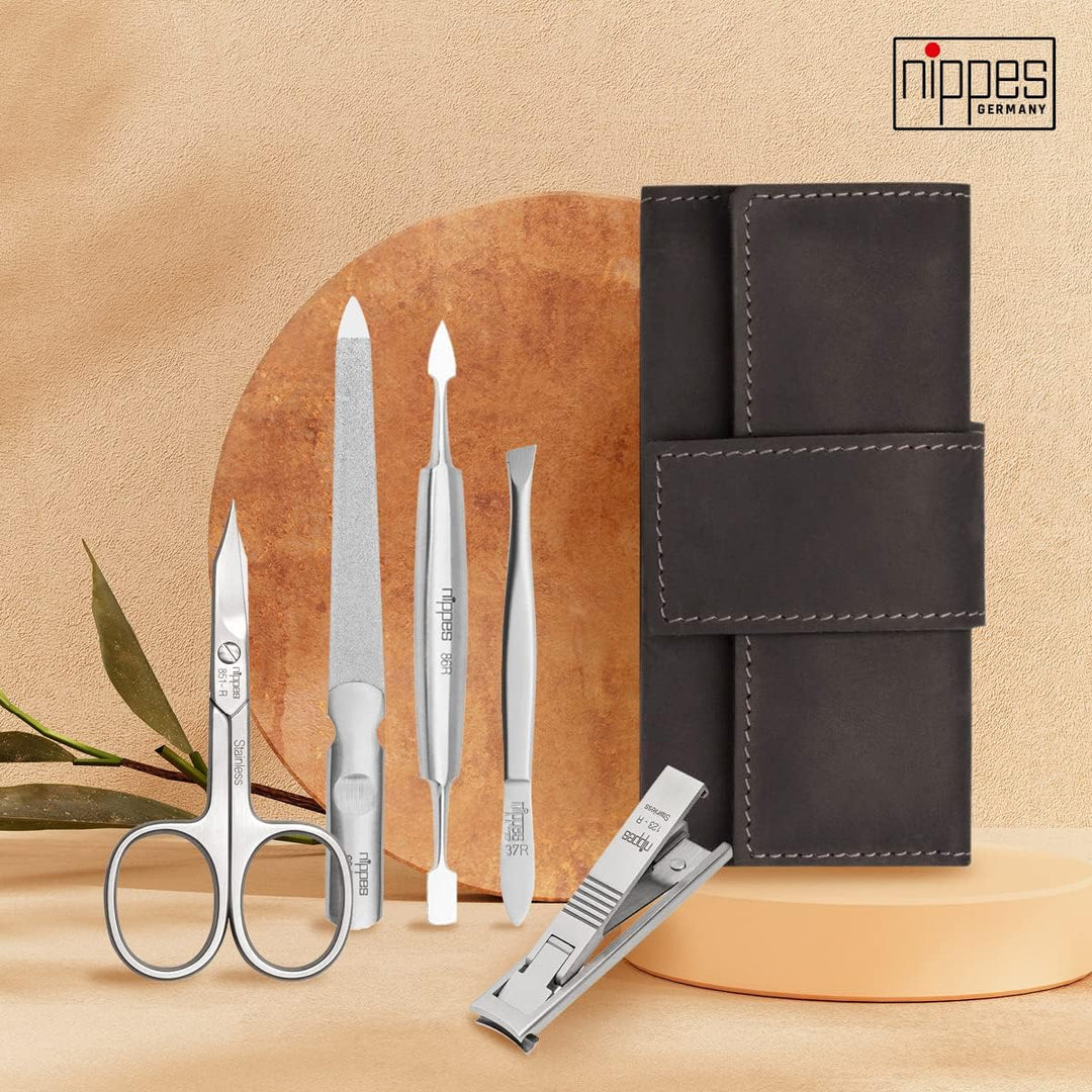 nippes Solingen Premium Line Maniküre Set Tabard, 5-teilig, Edelstahl rost- und nickelfrei, Rindsled
