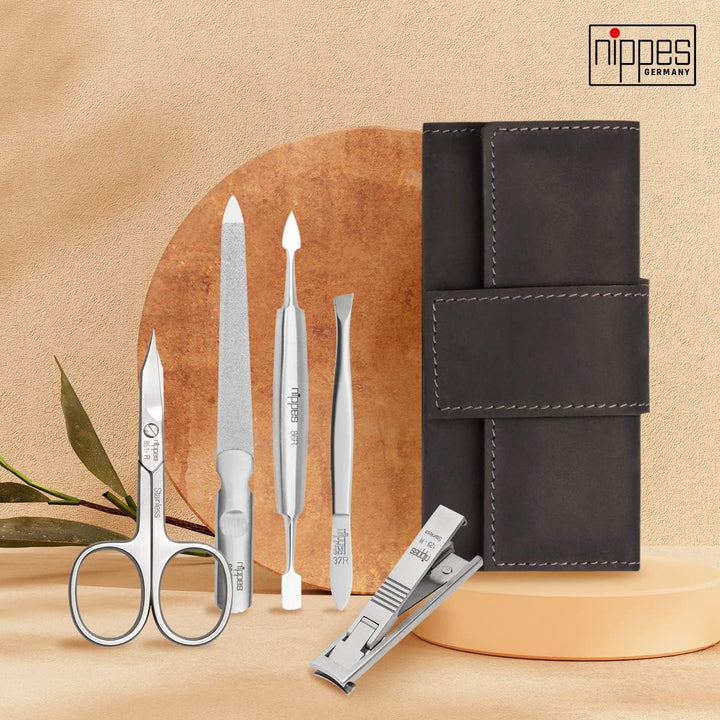 nippes Solingen Premium Line Maniküre Set Tabard, 5-teilig, Edelstahl rost- und nickelfrei, Rindsled