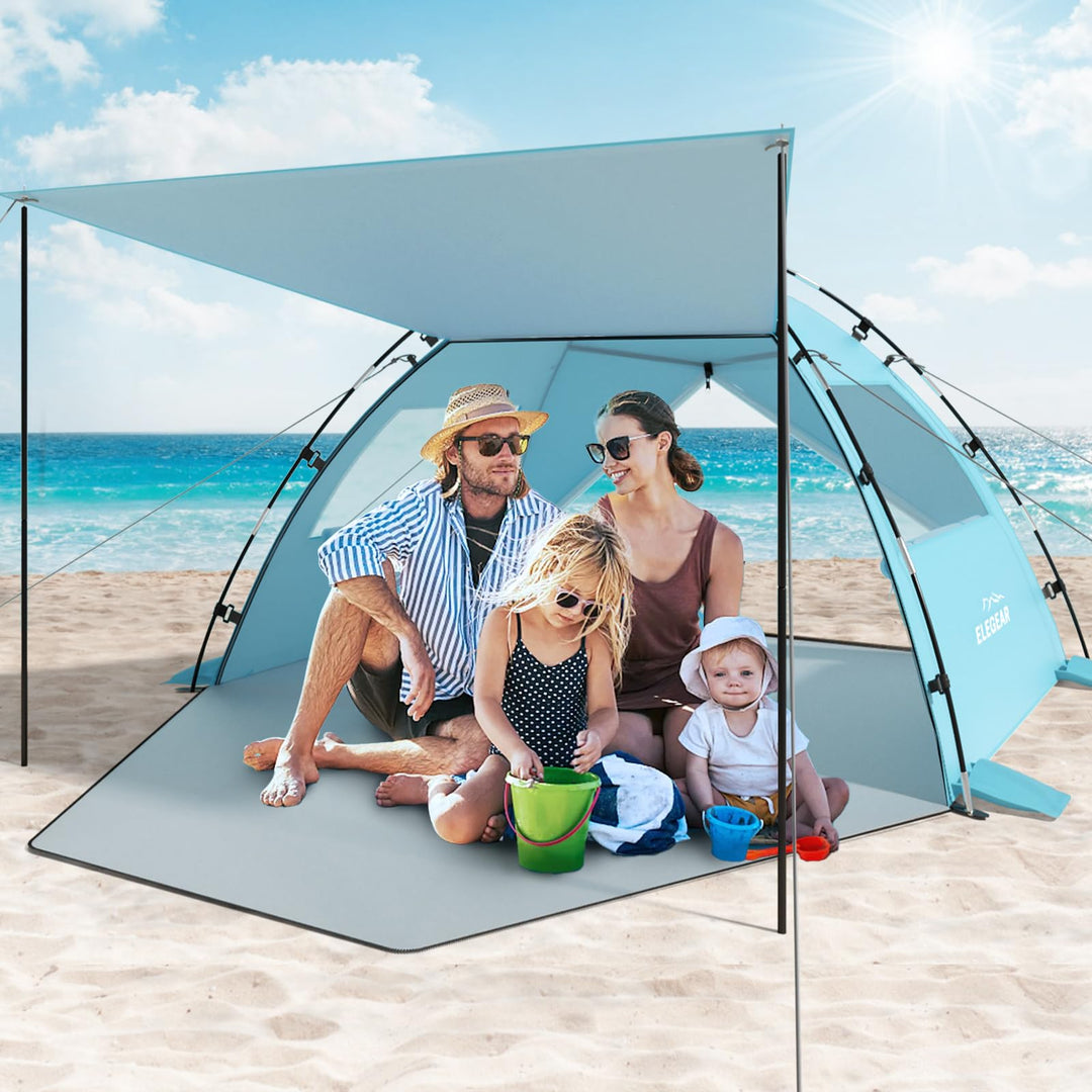 Elegear CumbreX Strandmuschel mit Sonnendach, 4-5 Personen Strandzelt UV Schutz 50+ Einfacher Aufbau