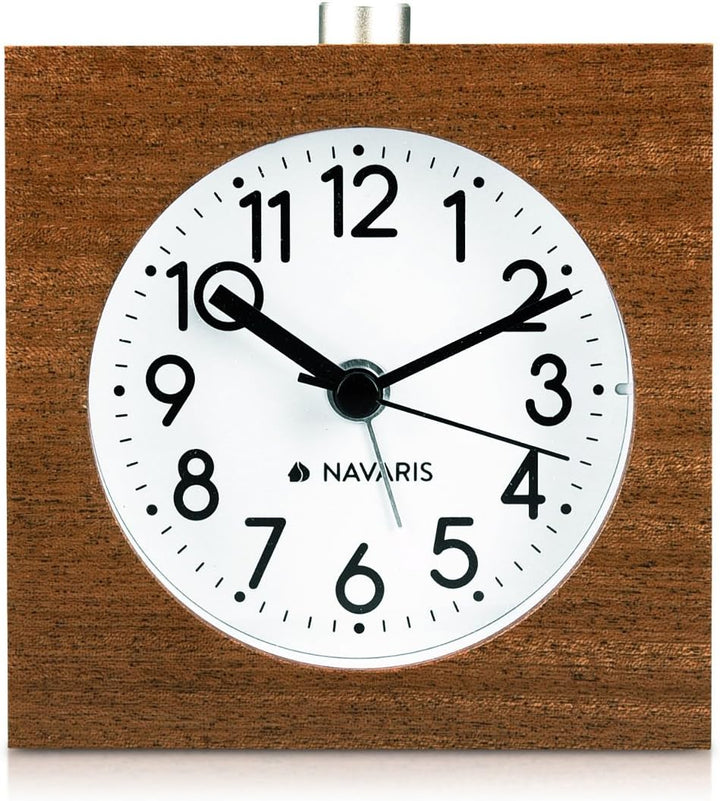 Navaris Analog Holz Wecker mit Snooze - Retro Uhr im Viereck Design mit Ziffernblatt Alarm - Leise T