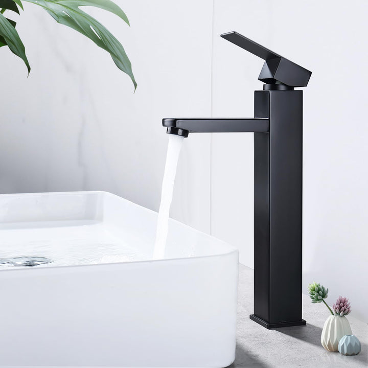 HOMELODY Wasserhahn Bad Schwarz Hoch, Waschtischarmatur Hoch Mischbatterie Waschbecken mit Höhe 295m
