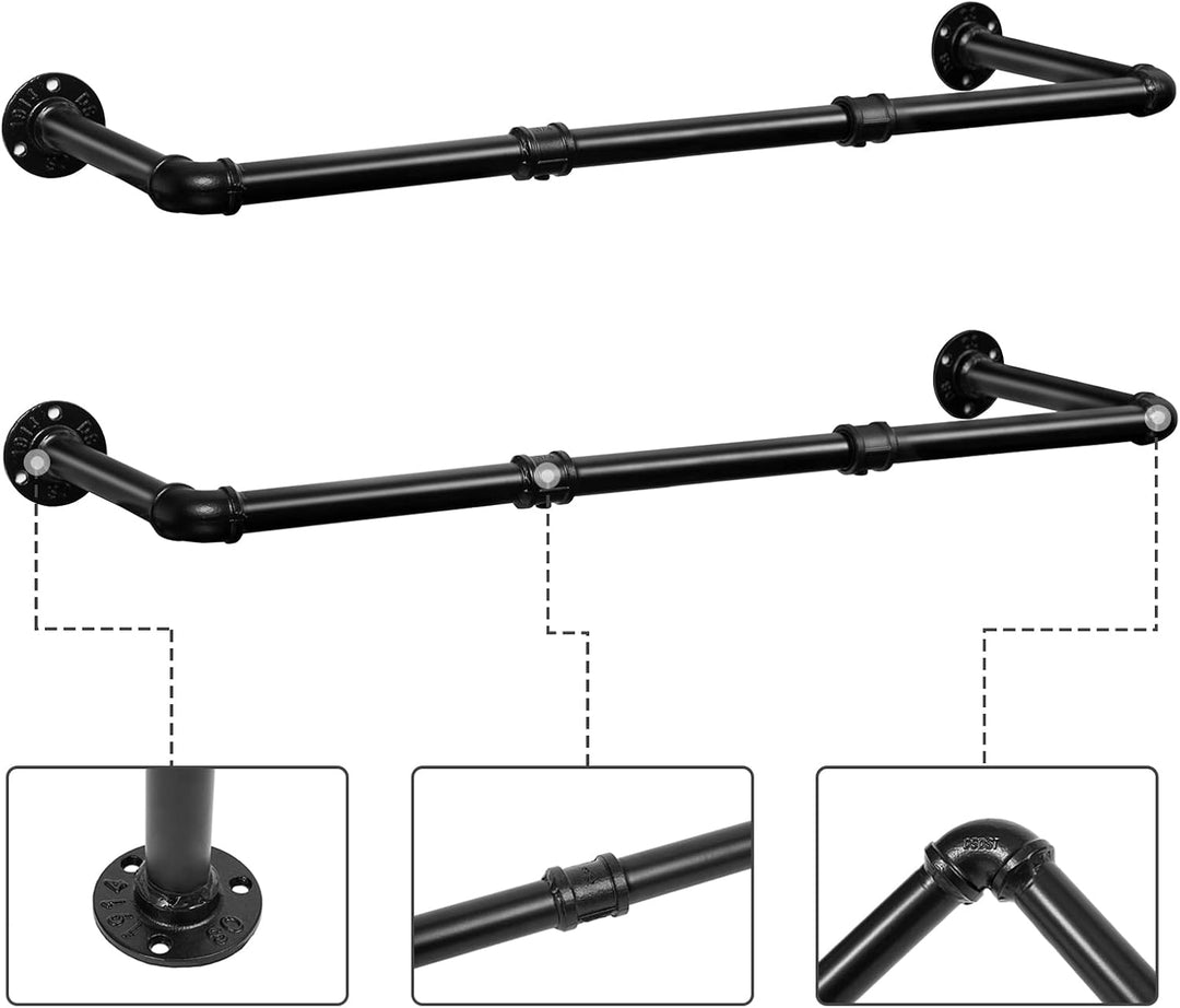 HOOBRO Industrierohr Kleiderstangen 2er Set, 104 cm Garderobenstangen Wandmontage, Abnehmbare Kleide