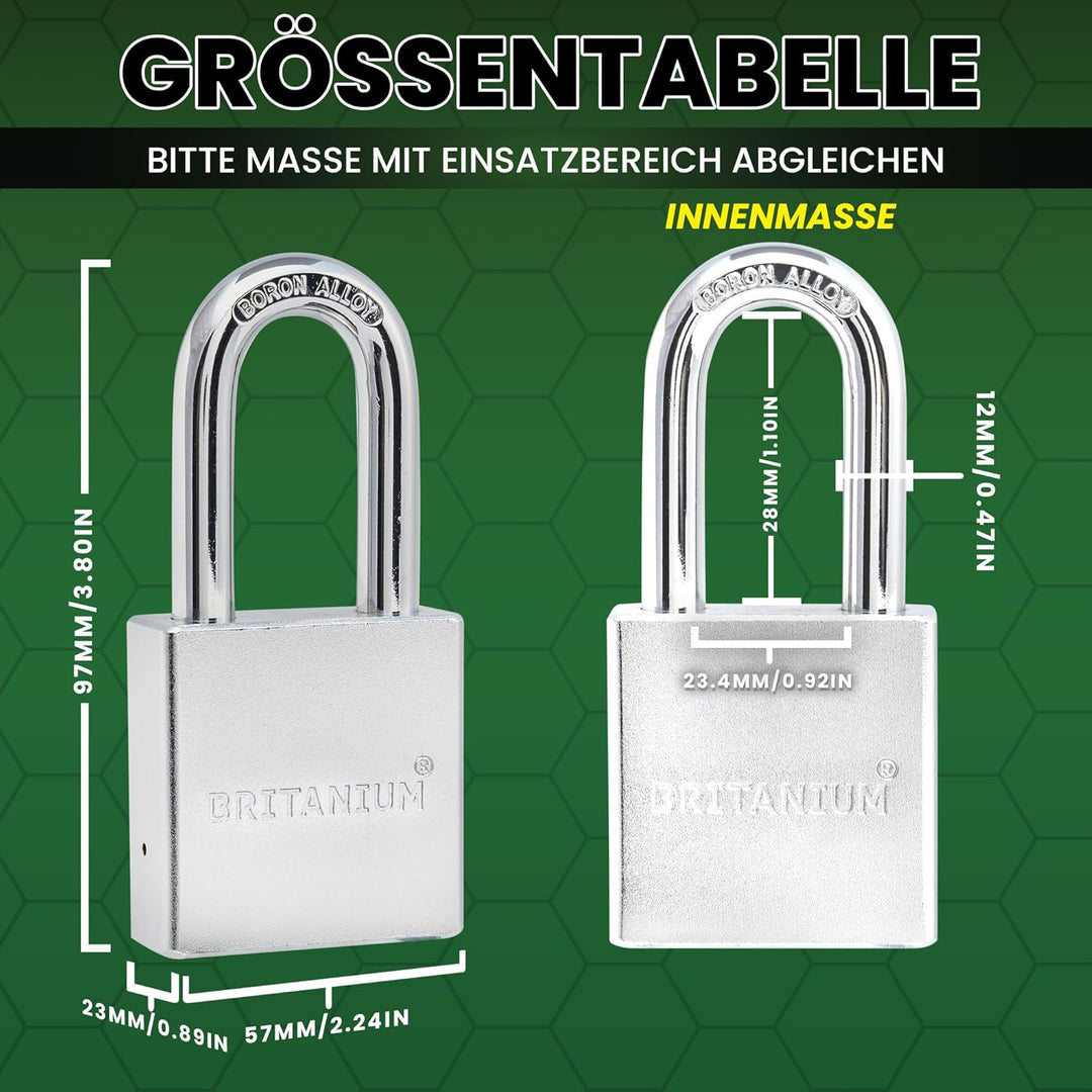 Britanium® SFE60 High Security Vorhängeschloss – Sicherheitsschloss aus verchromtem Stahl mit Boron-