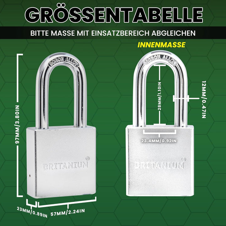 Britanium® SFE60 High Security Vorhängeschloss – Sicherheitsschloss aus verchromtem Stahl mit Boron-