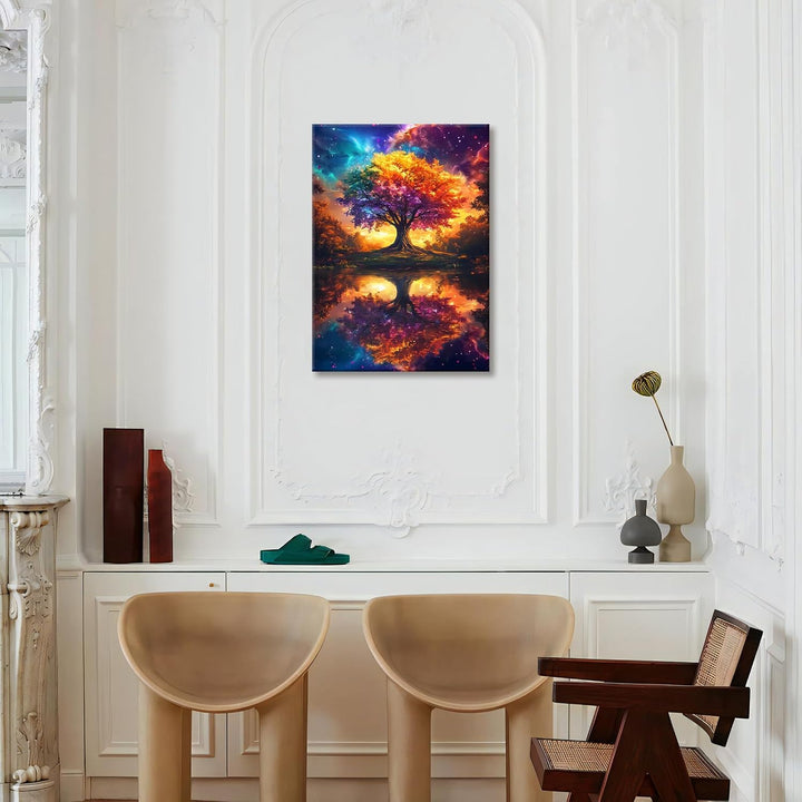 Bunte Baum Spiegelungen Leinwand Bilder mit Rahmen Farbenfroher Baum Des Lebens Wandbilder Abstrakte