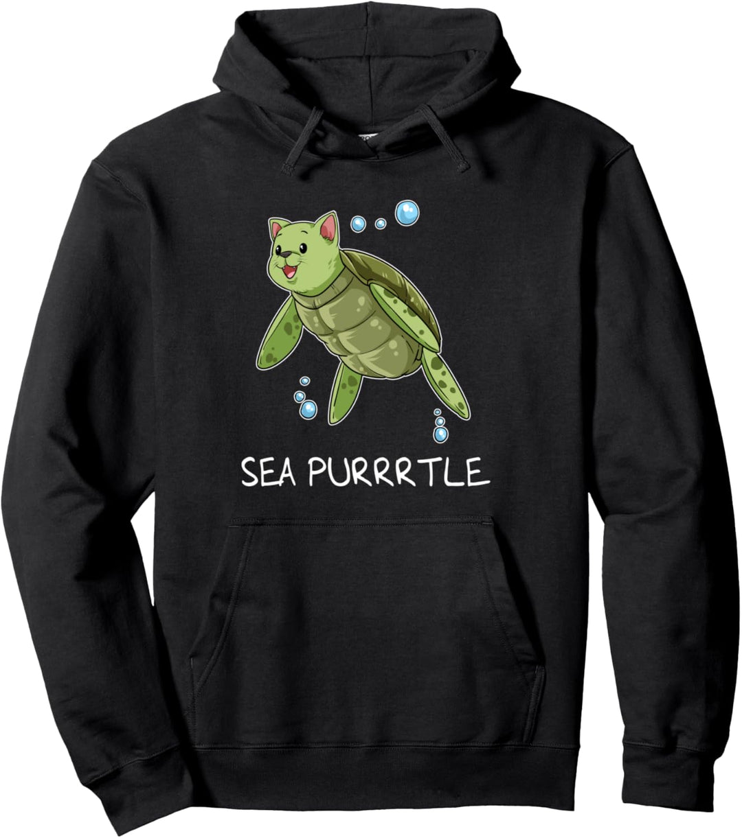 Lustige Katze Meer Purrtle Katze Schildkröte Kätzchen Pullover Hoodie