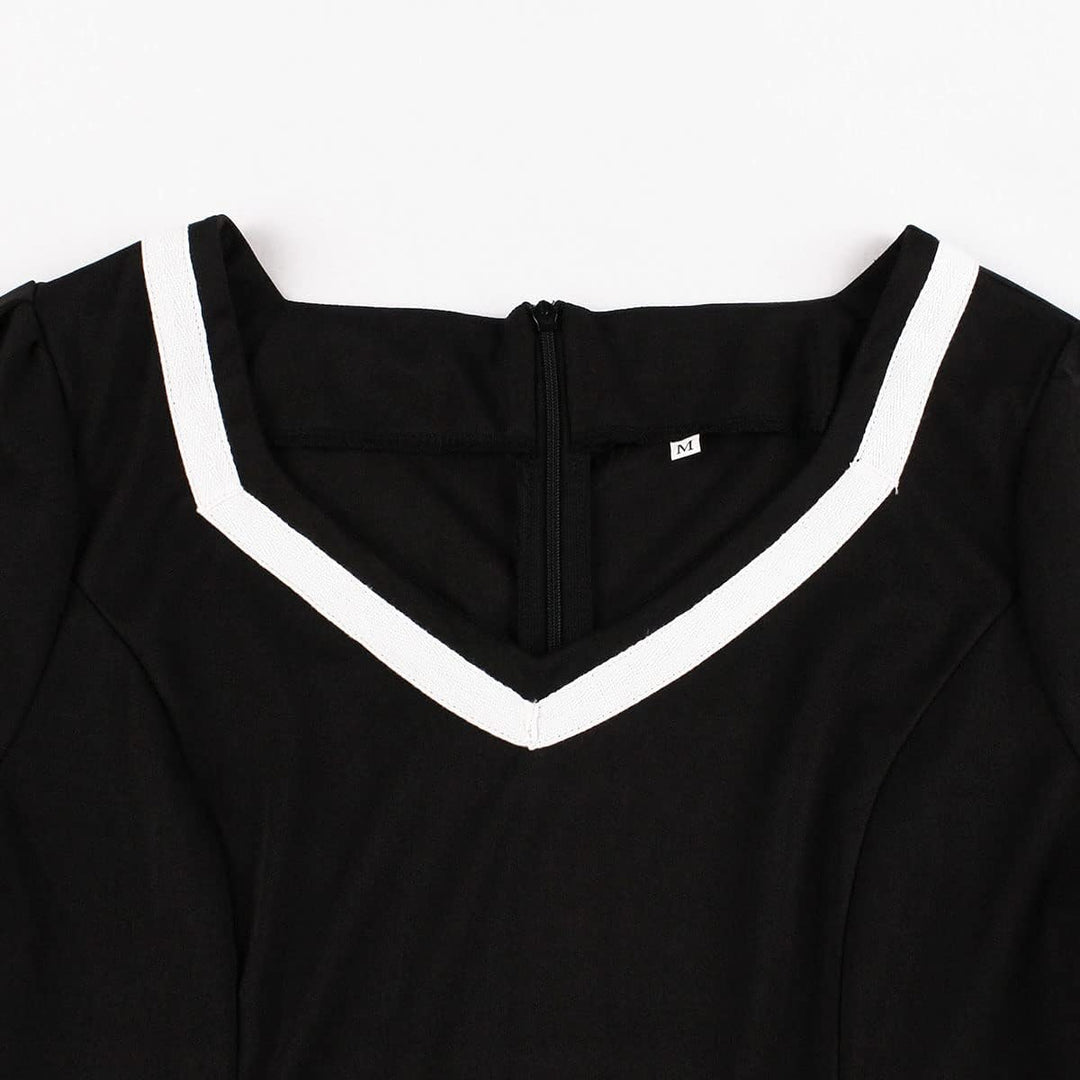 Odizli Rockabilly Kleider Damen 50er Jahre Vintage Kurzarm V-Ausschnitt Polka Dot Swing Coctailkleid