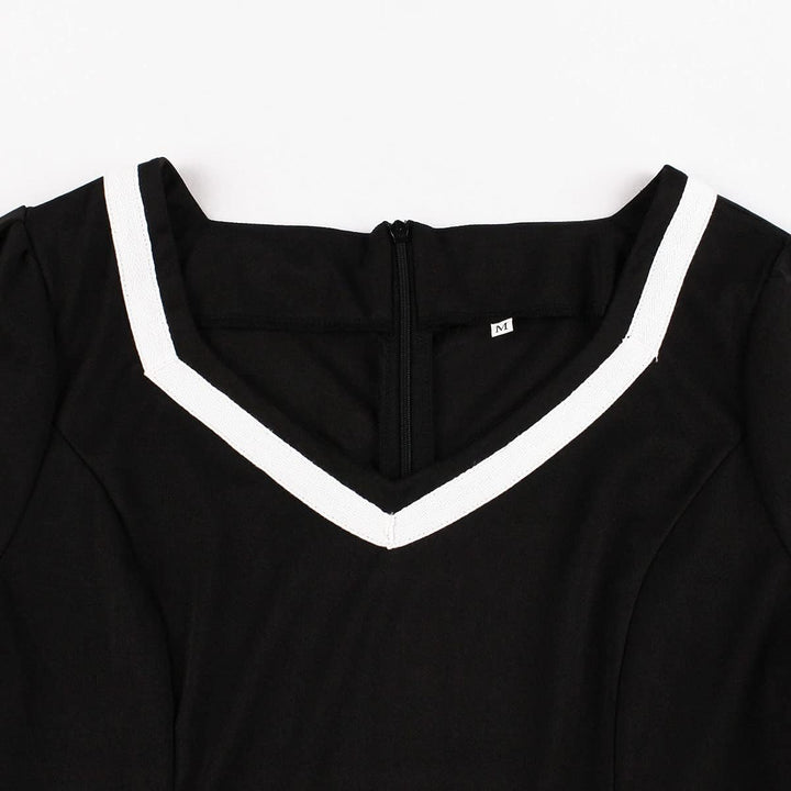 Odizli Rockabilly Kleider Damen 50er Jahre Vintage Kurzarm V-Ausschnitt Polka Dot Swing Coctailkleid