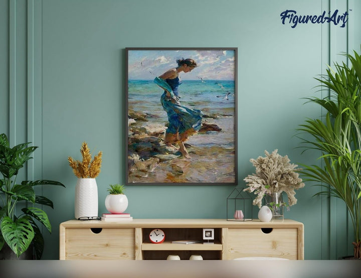 Figured'Art Malen Nach Zahlen Erwachsene Mit Rahmen Schritt ins Wasser - Paint by Numbers Basteln DI