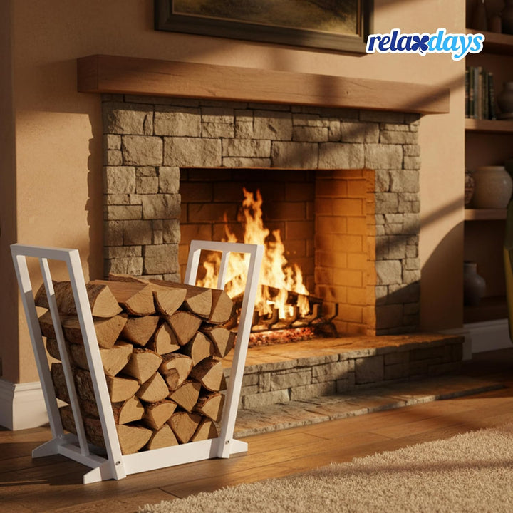 Relaxdays Kaminholzregal, Metall, HBT: 55,5 x 62 x 35 cm, Brennholzregal für Feuerholz, Stapelholz,