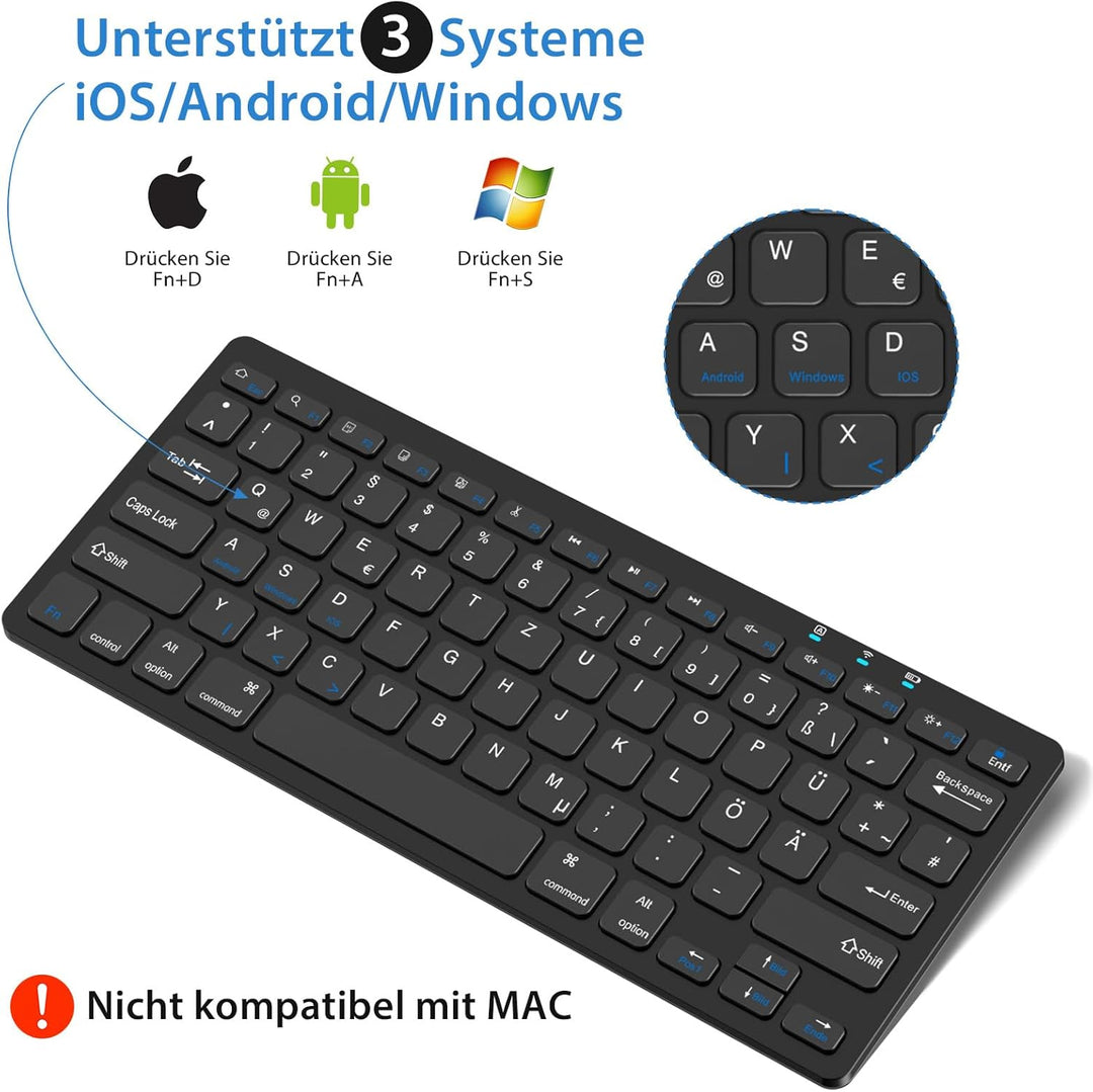 KBCASE Deutsche Bluetooth Tastatur für iPad/Samsung, Kabellose Tablet Tastatur für iPad,Samsung Gala