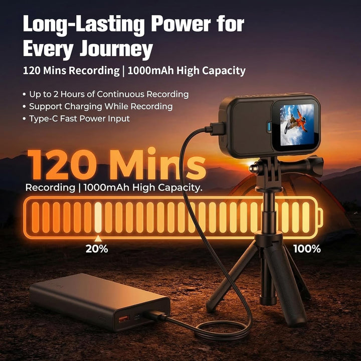 Action Cam 5K, Mini Sportkamera WiFi mit 64G, Tragbare Action Kamera Mit Doppelseitigen Displays Vor