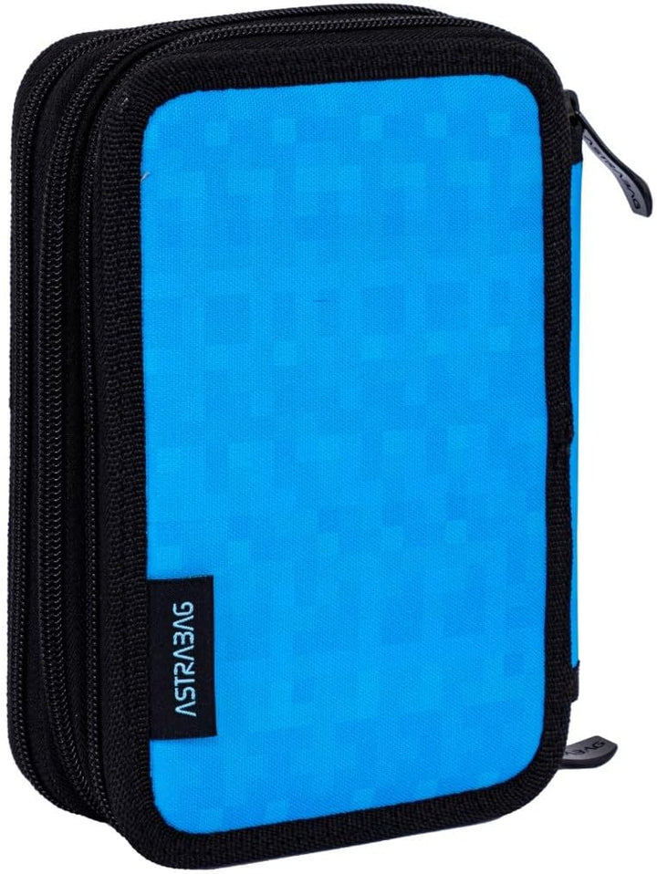 ASTRABAG Blue Pixel 3-Fach Mäppchen Federmappe Gefüllt dreifaches Federmäppchen, Schüleretui 3-stöck