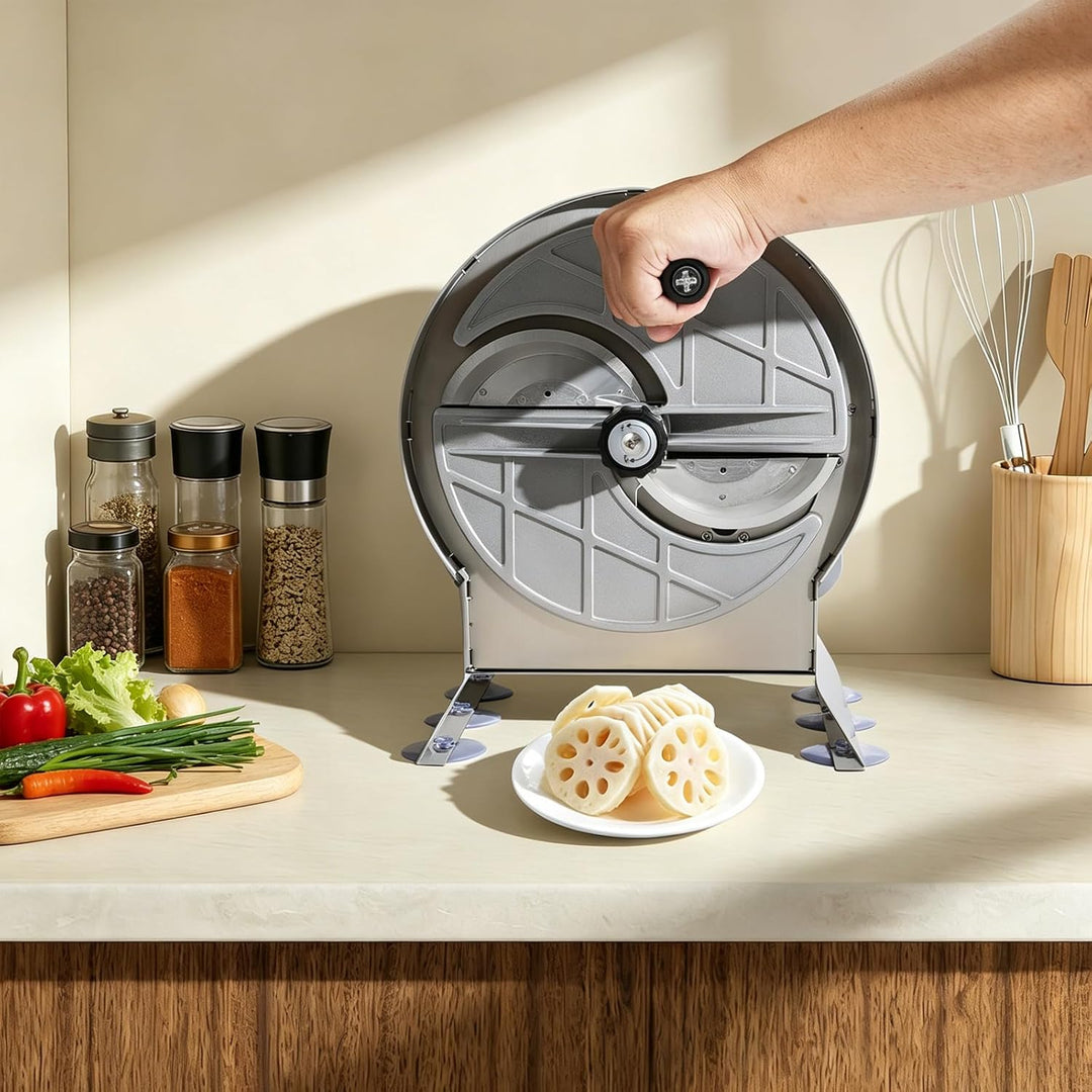 Manueller Lebensmittelschneider Gemüsescheibenschneider Obstschneider | Gastronomie mit 6 Saugnäpfe,