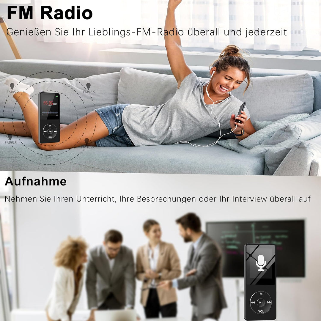 MP3 Player Bluetooth Sport, 32GB Tragbarer HiFi-Sound MP3/MP4 Musik-Player zum Laufen mit FM Radio,