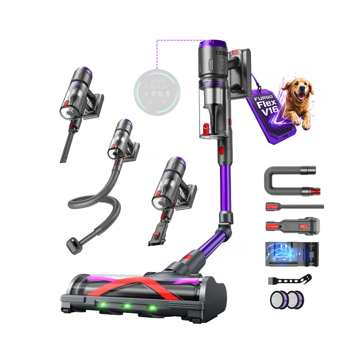 Akku Staubsauger, 600W/58000Pa/75Min, Laufzeit Staubsauger Kabellos mit Tierhaar-Entfilzer und LED D