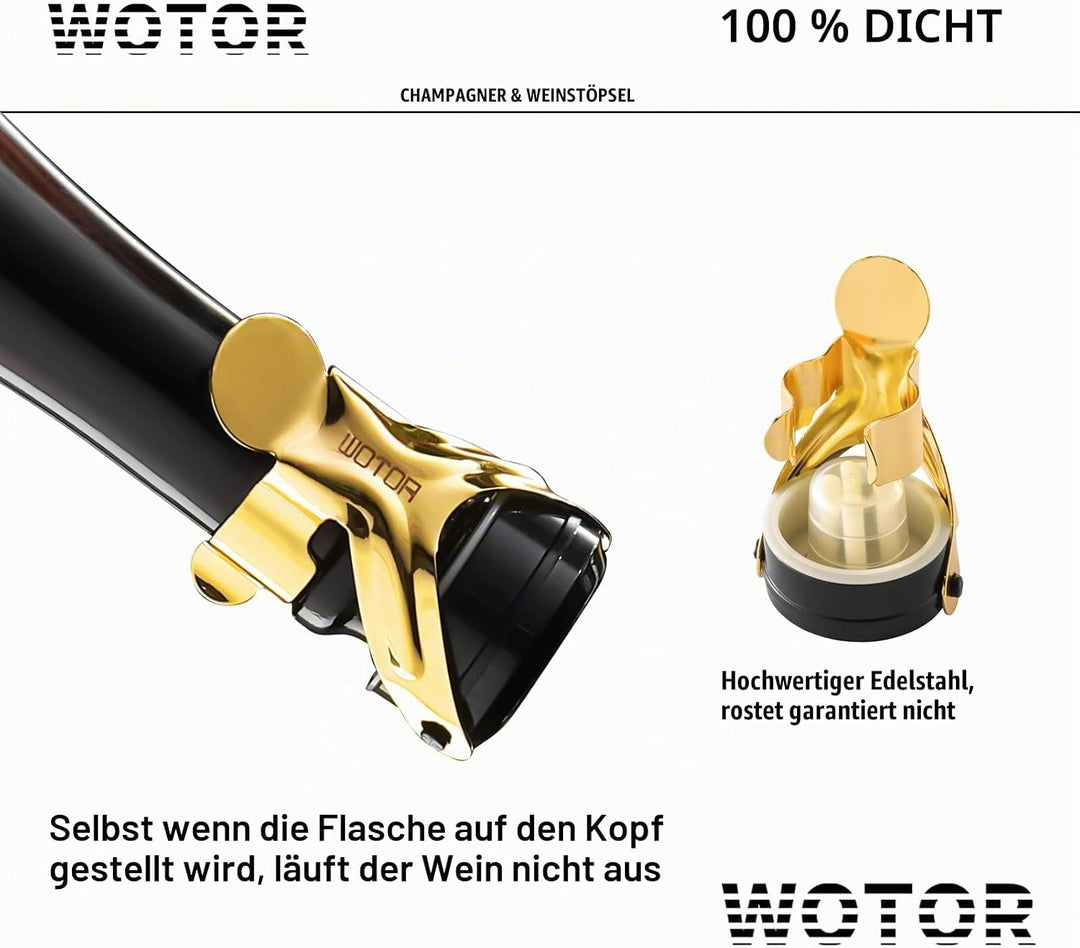 WOTOR Sektverschluss und Weinverschluss Edelstahl Sektflaschenverschluss Wiederverwendbar weinflasch