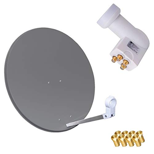 HD Sat Anlage 80cm Spiegel + Opticum Quad LNB für 4 Teilnehmer (3 Farben wählbar) Anthrazit, Anthraz