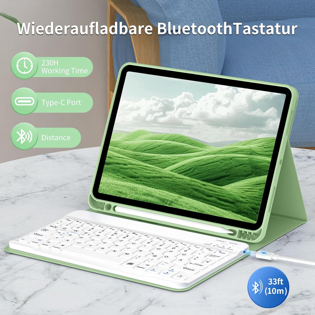 Hülle mit Tastatur für iPad A16 11.Generation 11 Zoll 2025, iPad 10. Generation 2022 10,9 Zoll, Blue