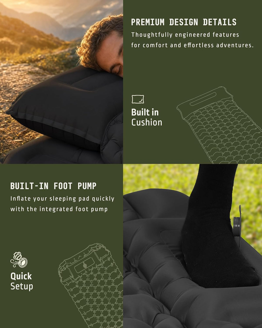 Voyager - Einzelne Isomatte - Ergonomisches Design - Strapazierfähiges 40D Nylon + TPU - Einfaches A