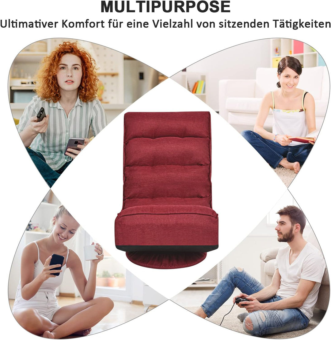 GOPLUS 360° drehbarer Bodenstuhl, klappbarer Bodensessel mit Verstellbarer Rückenlehne, Gamingsessel