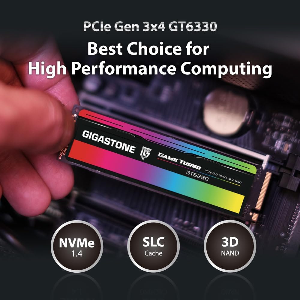 Gigastone SSD 500GB NVMe Gen3 Gaming M.2 2280 PCIe 3.0x4 Internes Solid State Laufwerk Festplatte Sp