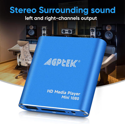 AGPTEK Mini 1080P Full HD Digital Mediaplayer Medienspieler Medienspieler mit Fernbedienung für MP3,