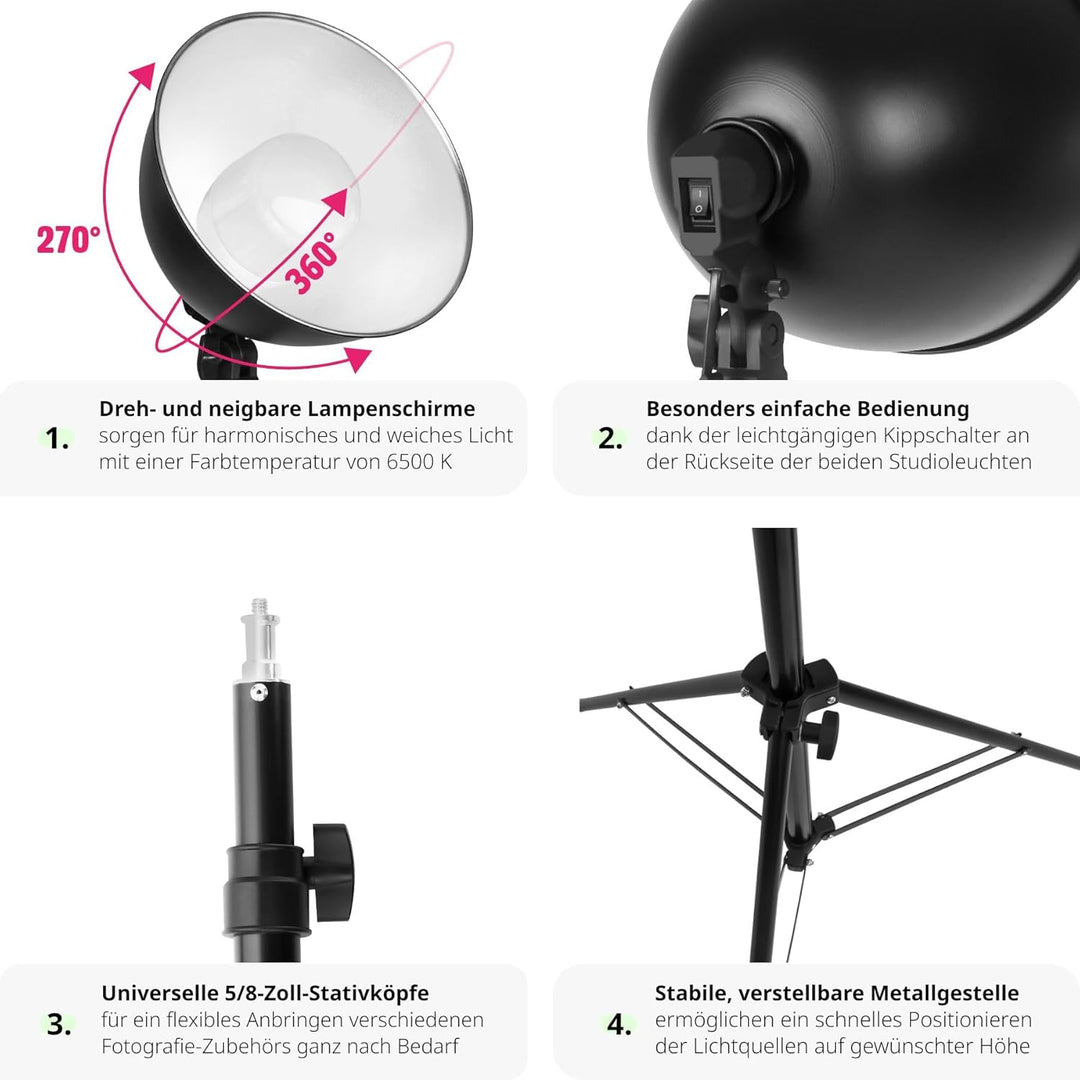 TecTake 800106 Profi Fotostudio Set inkl. Leuchtmittel Softbox + Stativ - Diverse Modelle - (2X Stud