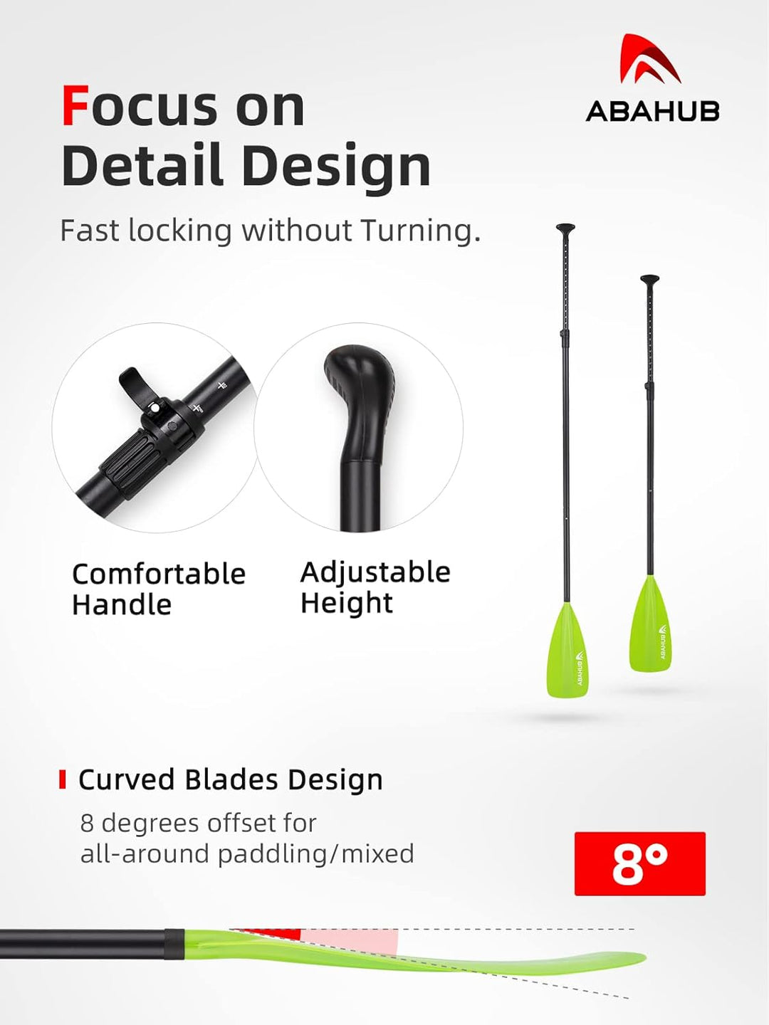 Abahub SUP Paddel / 2 in 1 Sup Kajak Paddel Aluminium Einstellbares Stand Up Paddle für Paddleboard,