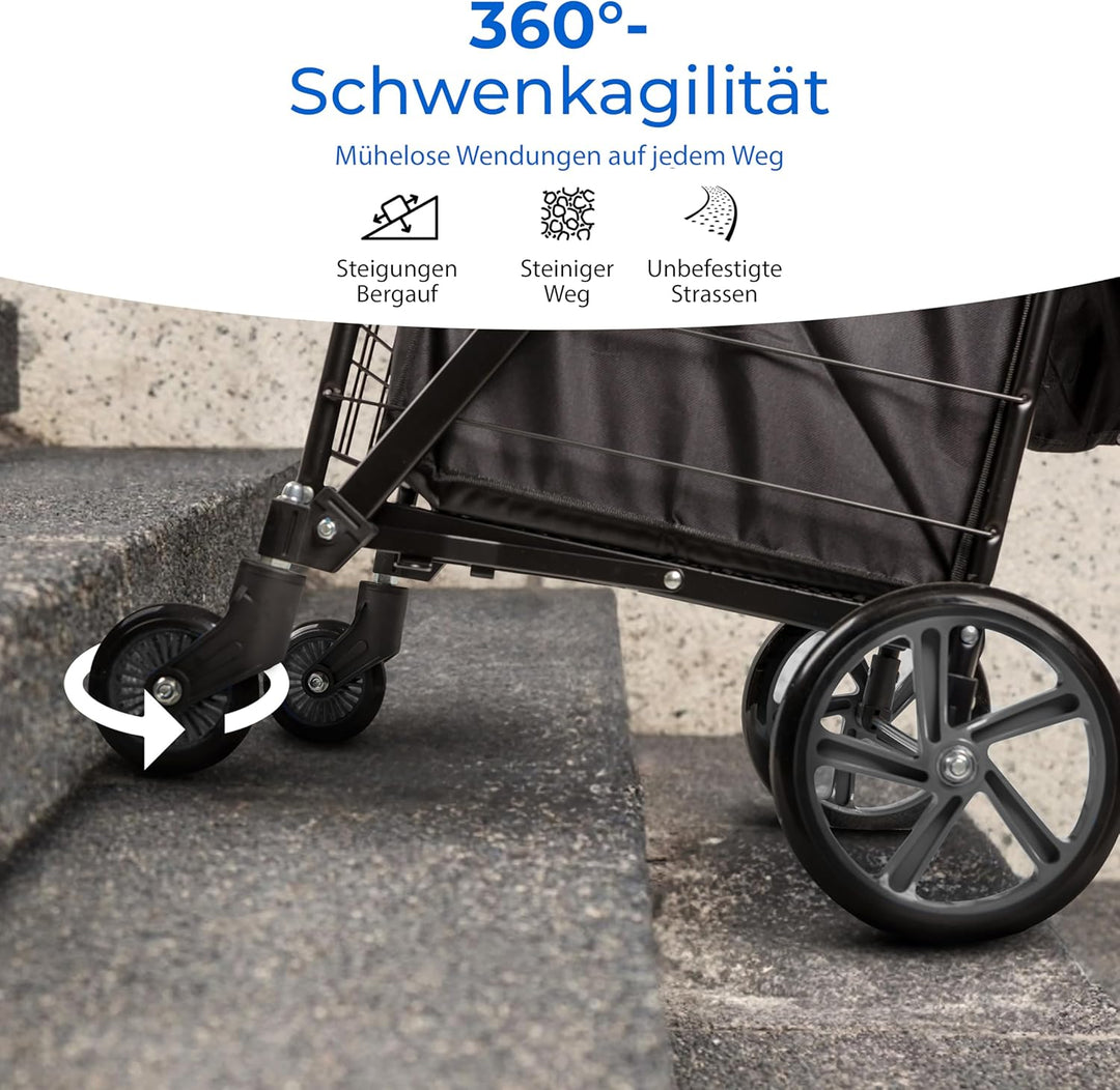 SereneLife Einkaufstrolley, Einkaufswagen Klappbar mit 50L Kapazität, Shopping Trolley belastbar bis