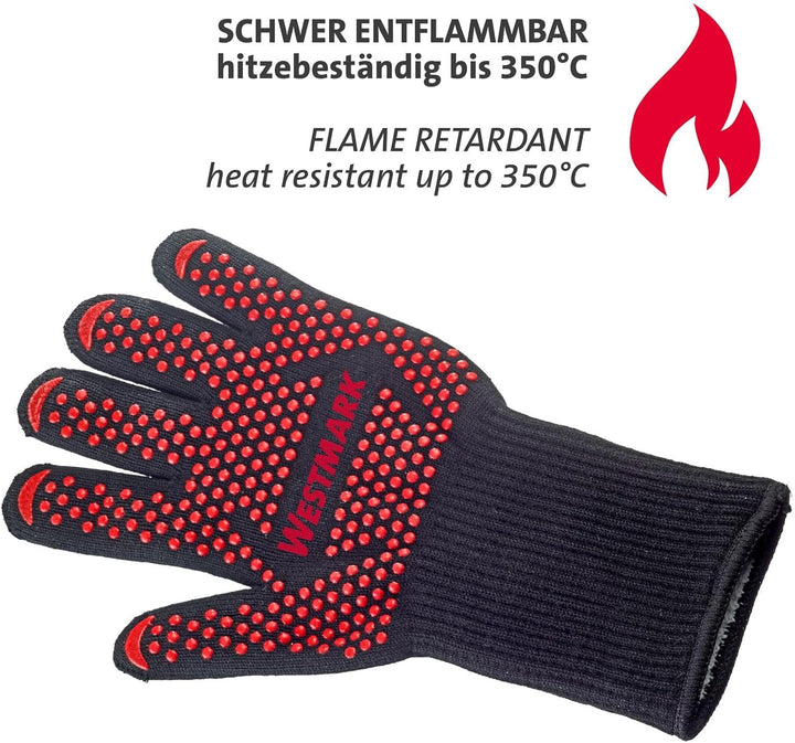 Westmark Grill-Set Feuerfeste Grillhandschuhe + 1 Grillzange – Ideal für sicheres Arbeiten am Grill,