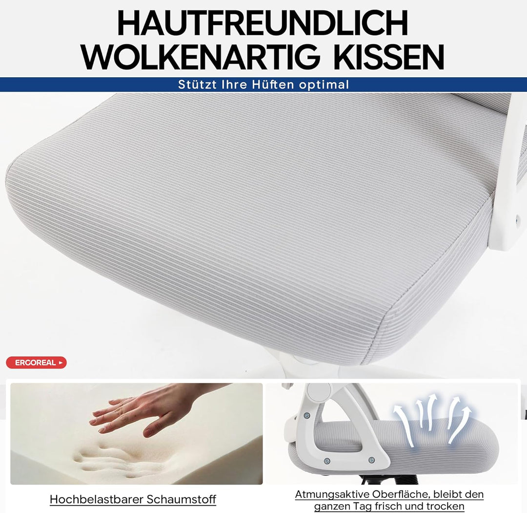 Ergonomischer Bürostuhl, 90-110° Verstellbare Rückenlehne, 90° Aufklappbare Armlehnen & Verstellbare