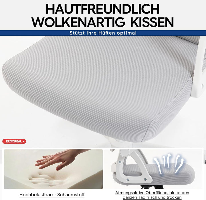 Ergonomischer Bürostuhl, 90-110° Verstellbare Rückenlehne, 90° Aufklappbare Armlehnen & Verstellbare
