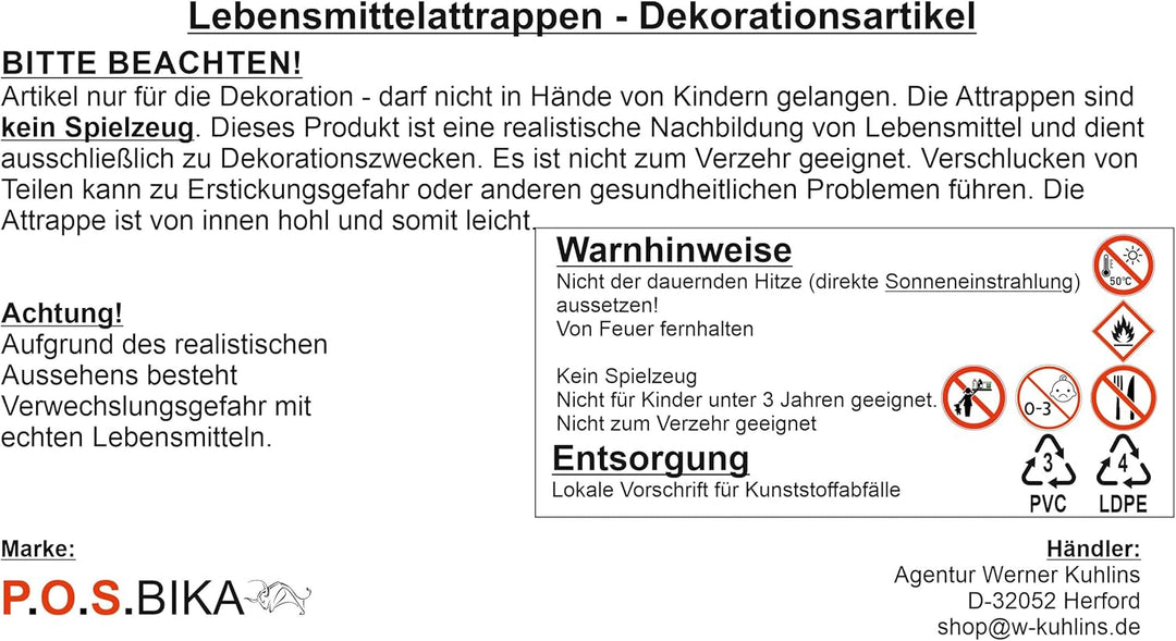 Lebensmittelattrappen 1 Stück Baguette aus Plastik ca. 58 x 8 cm - Backwaren