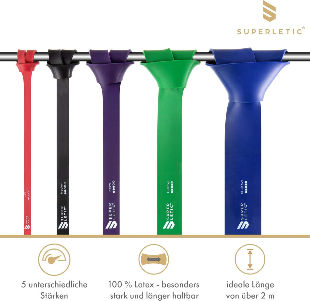 SUPERLETIC Powerbands, Widerstands-Fitness-Bänder, einzeln oder im Set, Pullup-, Resistance und Body