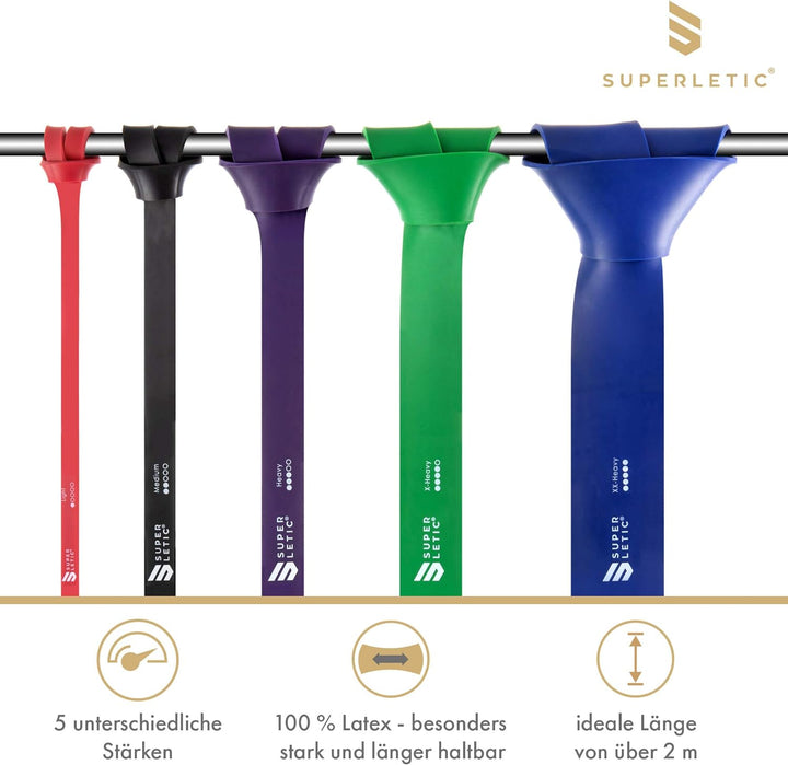SUPERLETIC Powerbands, Widerstands-Fitness-Bänder, einzeln oder im Set, Pullup-, Resistance und Body