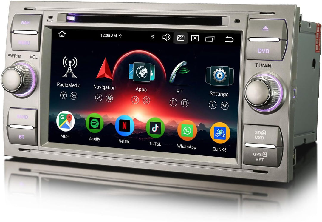 Erisin Qualcomm 8-Kern 4GB+64GB Android 14 Autoradio mit CD Player für Ford Focus Fiesta C-Max S-Max