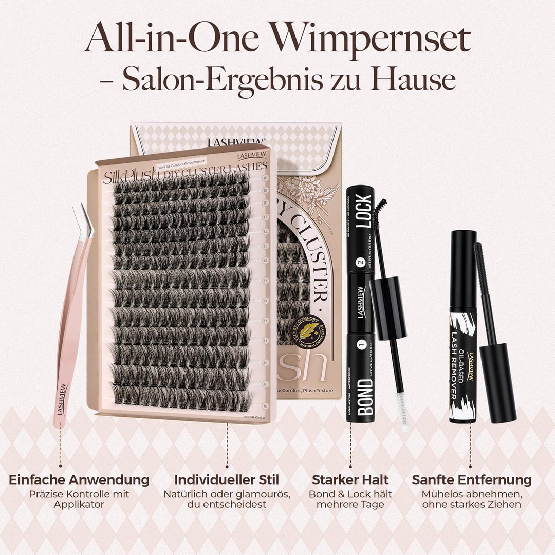 LASHVIEW Wimpern Extensions Kit, 196 Pieces Cluster Lashes, D Curl Volume Künstliche Wimpern mit Wim