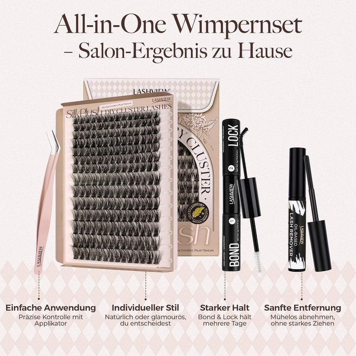 LASHVIEW Wimpern Extensions Kit, 196 Pieces Cluster Lashes, D Curl Volume Künstliche Wimpern mit Wim