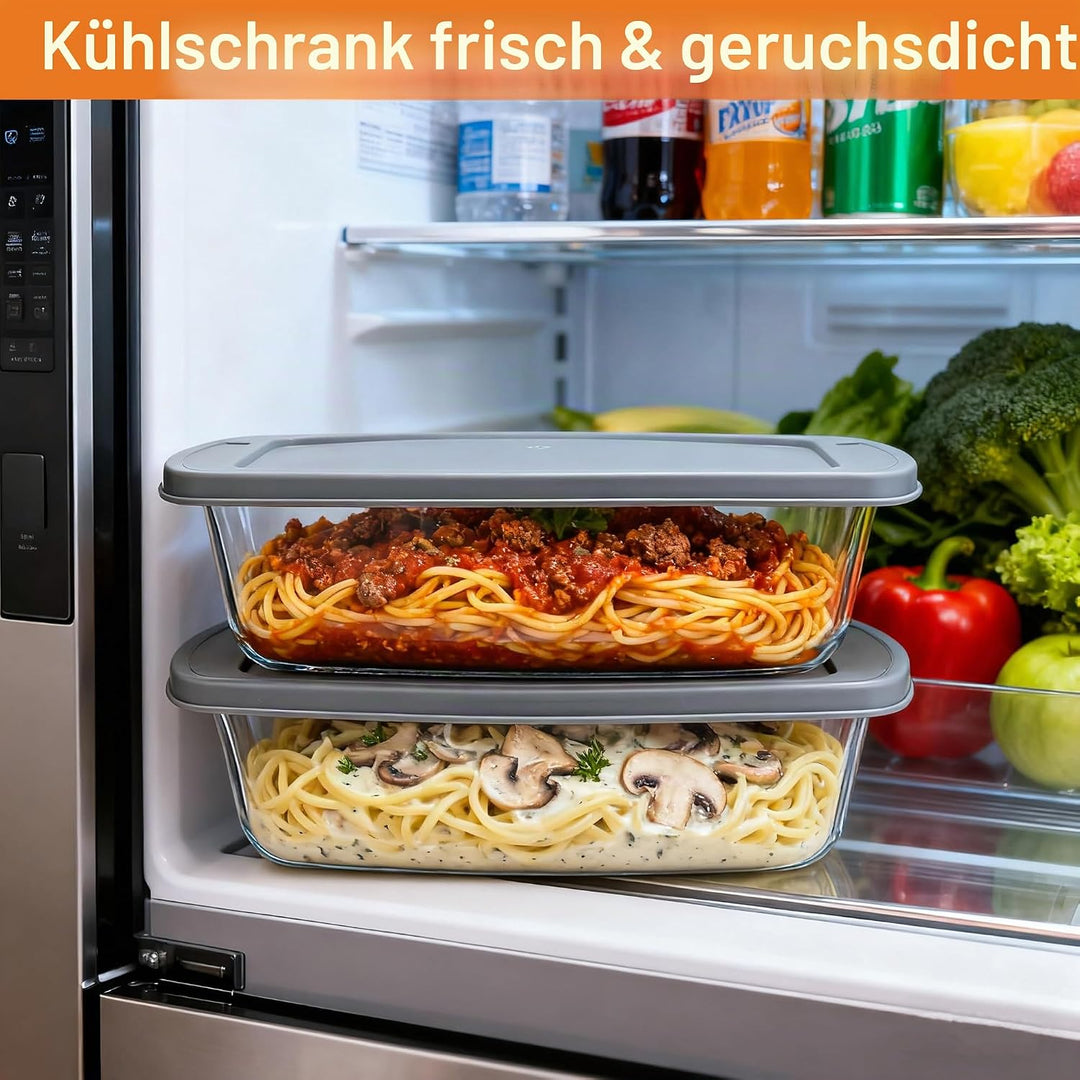 2er-Pack 1,8 l Glas Brotbackform mit Deckel – Brotform zum Backen von Brot, ofen-, spülmaschinen-, k