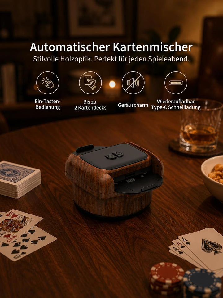 Automatischer Kartenmischer, 2 Laufmodi, Aufladbar mit Langzeit-Batterie, Geräuschlos, für UNO, Poke