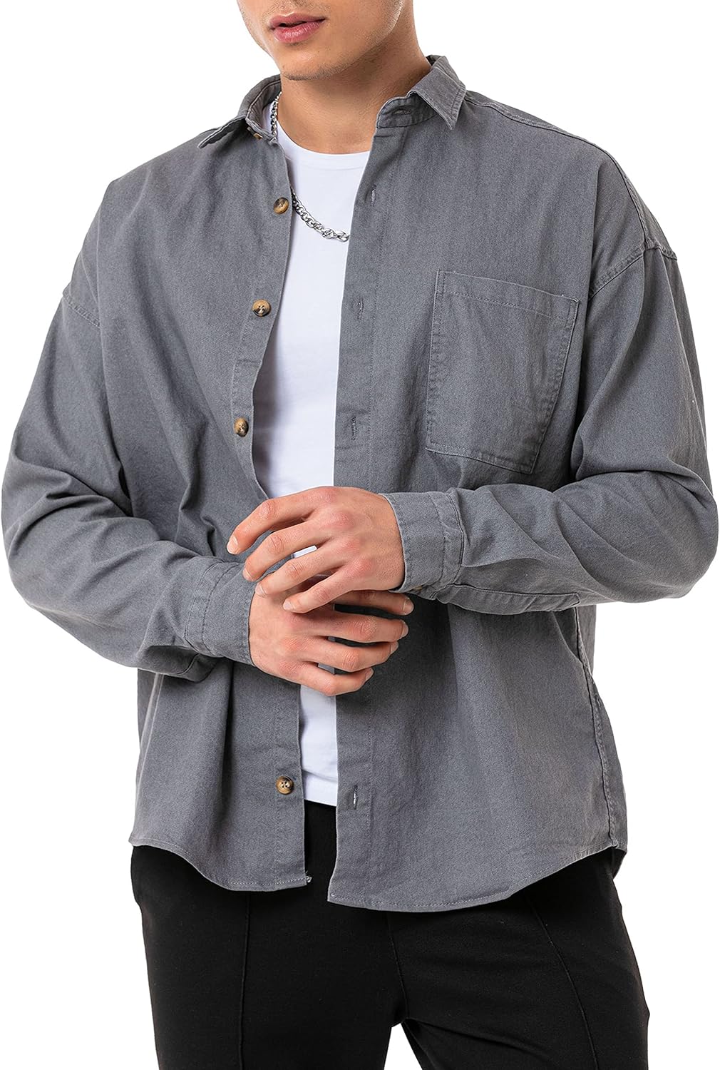 Red Bridge Herren Hemd Jeanshemd Premium Denim Oversized Wide Cut S Grau, S Grau