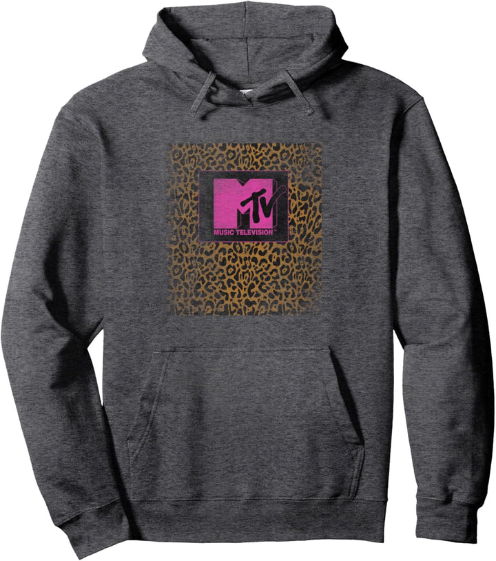 MTV Music Television Leopard Print Block Logo Pullover Hoodie